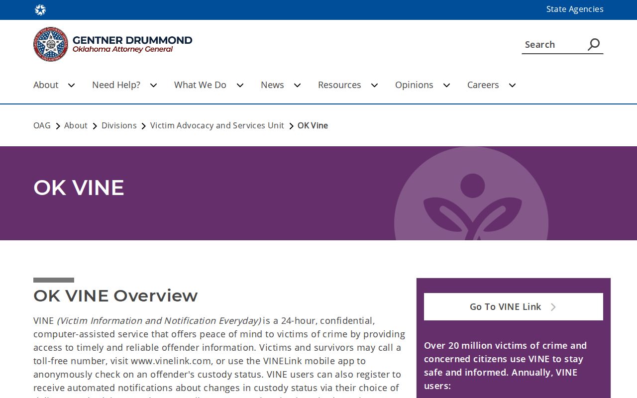 Tillman County custody-alert record source through Oklahoma VINE